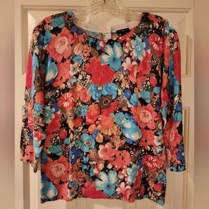 TALBOTS' Sp MULTICOLOR FLORAL KNIT TOP NWOT